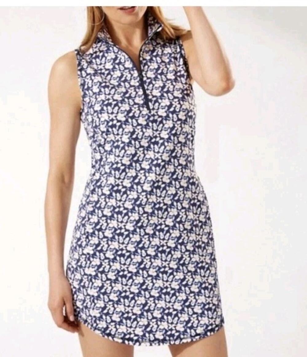 Tommy Bahama Island Zone Aubrey Dress Size Large Ditsy Dundee Print Navy Floral